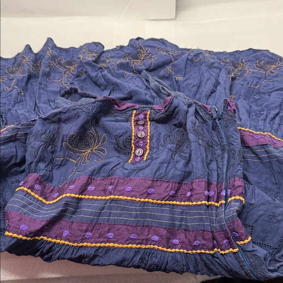 Viola Embroidered 100% Cotton Navy with gold & purple Sleeveless Dress size 2 - Picture 10 of 11
